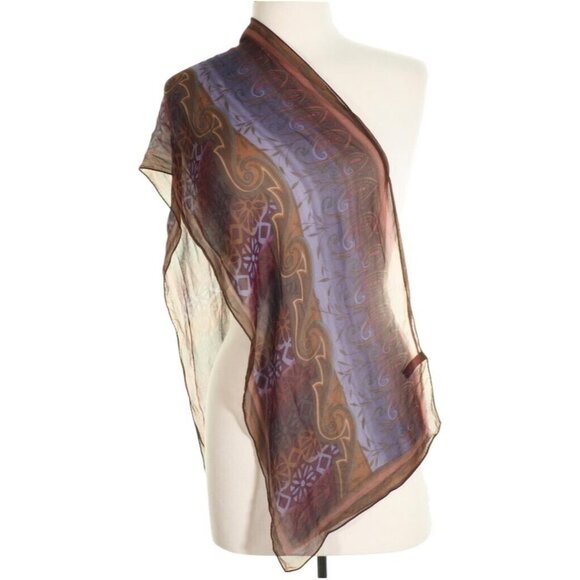 Diahann Carroll Womens Silk Neck Scarf Purlple Multi Sheer Rectangle 55 x 13 - Picture 1 of 5